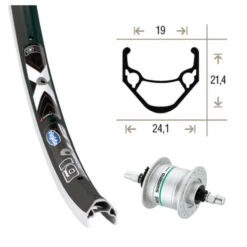 Roue Avant Dynamo 20' Shimano DH3N20 Rigida X-Star19 (406-19) Noir