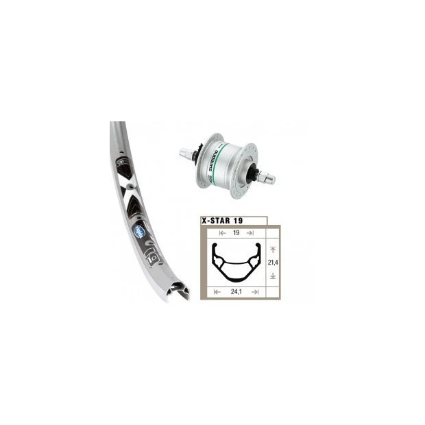 Roue Dynamo 20' Shimano DH3N20 Rigida X-Star 19 (406-19) Argent 3 Roue Dynamo 20' Shimano DH3N20 Rigida X-Star 19 (406-19) Argent